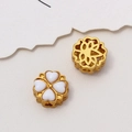 DIY Schmuckperlen mit antikem Goldfinish und weißen vierblättrigen Kleeblatt Akzenten - Stil 06# Vierblättriges Kleeblatt (LF2864) / 1 Stück (11mm) / Weiß