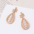 Macro detail of copper zircon vintage teardrop pendants with gold plating and marquise stones - Lute Shape Long Marquise Inlay Style (03#14*40mm)