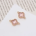 Roze kristallen klaver connector met gouden rand voor DIY oorbellen en armbanden maken - Eenheidsprijs / Mistig Roze