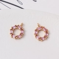Lot de deux pendentifs ronds dorés avec zircons roses pour la création de bijoux DIY - 10mm / Rose