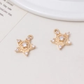 Golden star charms with floral texture and sparkling white crystals for DIY jewelry making - Star Texture Style (05#13*15mm)