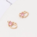 Detailed view of pink zircon heart pendants with gold frames for DIY jewelry making - 01# Pink Heart (9*12mm)