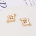 Detail of four-leaf clover connector with white shell inlay and zircon center for DIY - Four-leaf Clover Double Loop Connector (02#13*18mm)
