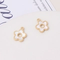 Detail shot of two gold-plated flower pendants with iridescent shell inlay for DIY jewelry - Simple Five-petal Flower Style (03#13*15mm)