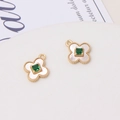 Detailed close-up of clover flower pendant with white mother of pearl and green gemstone - Four-leaf Clover With Green Stone Style (04#13*15mm)