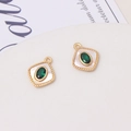 Close-up of vintage square shell pendants with green gems for DIY jewelry making - Vintage Square Emerald Style (05#13*16mm)
