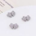 Macro de tres cuentas de mariposa plateadas con circonitas para creación de joyas DIY - Plateado-Lazo (LF2867)