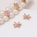 Detailed macro view of gold-plated flower and bow spacers with pink zircon for DIY jewelry - Pink Four Leaf (02#Pink-Four Leaf)