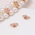 Detail showing gold flower and butterfly spacer beads with pink zircon on pearl strand - Pink Cat Paw (06#Pink-Cat Paw)