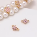 Macro shot of gold-plated flower spacers with pink zircons for DIY jewelry making - Pink Sun Style (08#Pink-Sun)