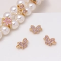 Macro shot of gold floral and butterfly spacer beads with pink pavé zircon for DIY jewelry - Light Purple Large Butterfly (09#Light Purple-Large Butterfly)