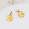 Macro view of gold hexagon pendant charms featuring embossed Fu character and matte finish - Hexagonal Good Fortune Style (04# Hexagon 8x11mm)
