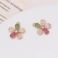 Detailed view of colorful pavé zircon flower charms with gold alloy base for DIY jewelry - Colorful Five-Petal Flower Style (07#)
