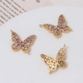 Tres colgantes de mariposa bañados en oro 14K con circón púrpura para crear joyería - Chapado en Oro 14K Mariposa Púrpura