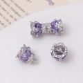 Detail of 14K silver-plated screw clasp with purple zircon and micro-pave crystals - Platinum - Purple Zirconia