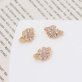 Tres abalorios de flor dorada con circón para pulsera de perlas de doble fila DIY - 14#Forma de Flor (LF2867)