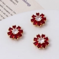 Daisy flower charm with red and white crystals and golden prongs for DIY jewelry - Red