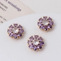 Three purple daisy flower charms with colorful crystals and gold plating for DIY bracelets - Purple