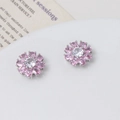 Pink daisy flower stud earrings with sparkling zirconia crystals in a silver base - Silver Tone Pink