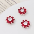 Daisy flower charm with red oval cubic zirconia petals and silver metal setting - Silver Red