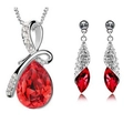 Silber-Schmuckset mit roten Kristallen in Birnenform, Halskette und Ohrhänger - Rot