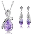 Elegantes Silber-Schmuckset mit lilafarbenem Kristall-Anhänger und passenden Ohrringen - Helllila