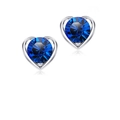 Elegant heart-shaped stud earrings with deep blue crystal centers in a silver setting - Sapphire Blue