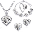 Elegantes silberfarbenes Kristallschmuckset in Herzform mit Halskette, Armband und Ring - Herz-Zirkonia-Mikro-Pave-Stil (M-165)