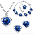 Blauwe kristallen hart sieradenset met ketting, armband, ring en oorbellen in zilver - Zilverkleurige koningsblauwe hartvormige 4-delige set