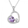 Collier mode argenté avec pendentif double cœur et cristal violet scintillant - Violet Clair