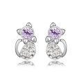 Orecchini a lobo gattino carino con ametista viola e diamanti bianchi scintillanti - Base Argento Strass Viola / Viola