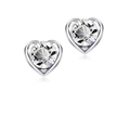 Elegant heart-shaped stud earrings with clear round-cut crystal in silver finish - White