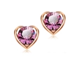 Fashionable rose gold hollow heart stud earrings with bright pink round crystal center - Gold with Rose Red