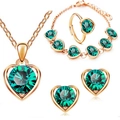 Elegantes Schmuckset in Roségold mit smaragdgrünen Herzkristallen für Damen - Roségold-grünes herzförmiges 4-teiliges Set (399 4-teiliges Set Goldgrün)