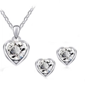 Elegantes Set aus Herzkette und Ohrsteckern in Silber mit klaren Kristallsteinen - Silber Stil (399-37-60) / Weiß