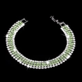 Elegant three-row silver bracelet with sparkling light green and white rhinestones - Fruit Green