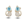 Orecchini a lobo a forma di gatto con cristallo azzurro e pavé di strass dorati - Base Oro Strass Blu Mare / Blu Acqua