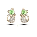 Orecchini a lobo gattino con cristallo verde e pavé di strass bianchi luccicanti - Base Oro Strass Verde Oliva / Verde oliva