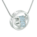 Silberne Halskette mit rundem Anhänger und hellblauem Herz-Slider mit Kristallbesatz - Silber Meeresblau