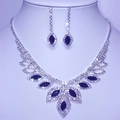 Classic silver bridal jewelry set with black stones and rhinestone fringe necklace - 2-Piece Necklace & Earrings Set / Black
