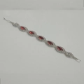 Elegant marquise-cut red stone bracelet with sparkling silver claw chain for bridal wear - Red (661-2-55)