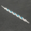 Silver plated chain bracelet with five marquise-cut blue stones and inlaid diamonds - Sea Blue (661-4-55)