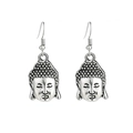 Vintage silver Buddha head drop earrings with detailed carving and fishhook backings - Earrings