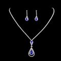 Elegant bridal jewelry set with pear-cut blue crystals and silver necklace earrings - Necklace and Earrings Set (670) / Blue