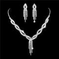 Elegant silver bridal jewelry set with sparkling rhinestones and matching drop earrings - 733 (2-Piece Set) / Silver