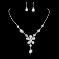 Funkelndes Kristall-Hochzeitsschmuckset mit Blumenkette und Tropfenohrringen - DTN14027195S-Silber Blume Teardrop