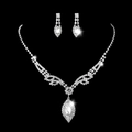 Silver bridal jewelry set with sparkling V-shaped necklace and matching drop earrings - Necklace Earrings Set (772) / White/Silver