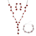 Elegant silver-plated jewelry set featuring red rhinestones with necklace, earrings and bracelet - Silver Red 3-Piece Set