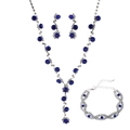 Deep blue sapphire rhinestone necklace, earrings, and bracelet set in silver-tone finish - Silver Sapphire Blue