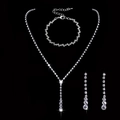 Elegante zilveren bruidssieradenset met Y-halsketting, armband en lange oorbellen - 446+785 Ketting Armband Clip Oorbellen Set